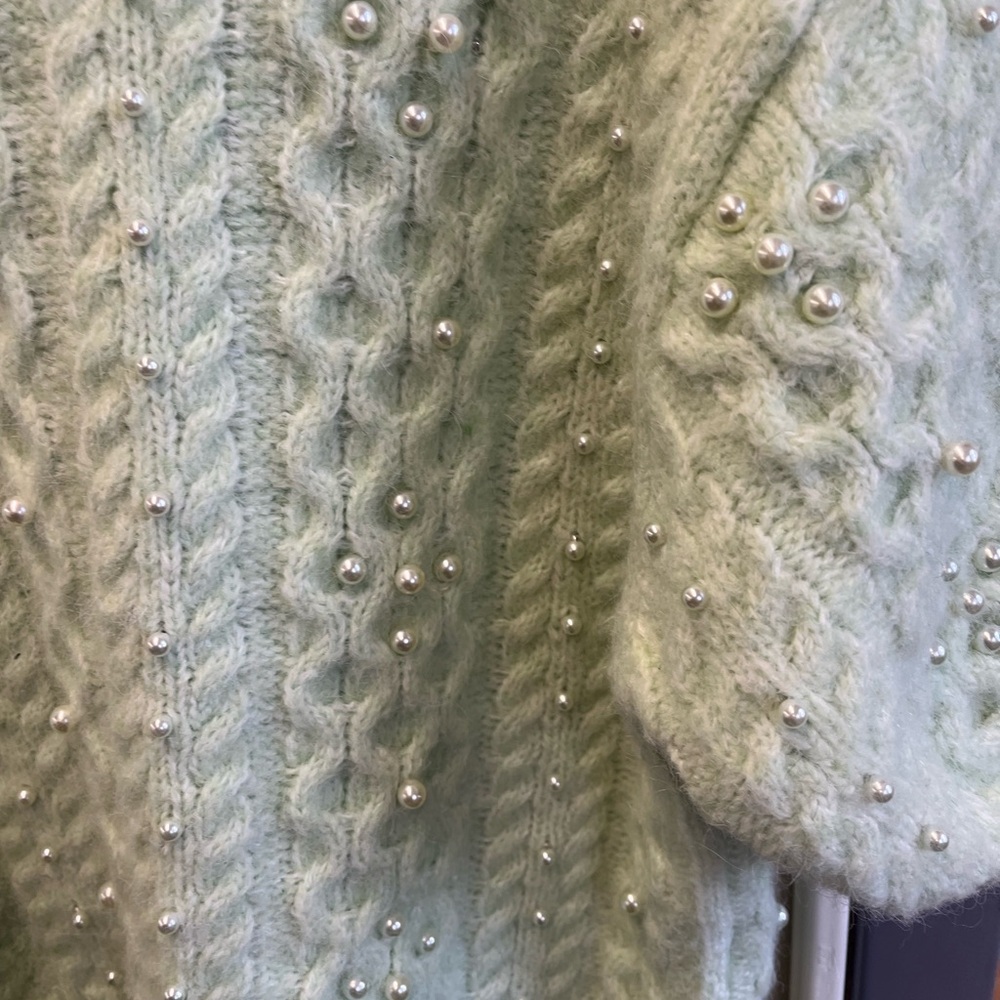 Zara Mint Green Sweater with Pearl Detailing- holiday perfect ! size small euc - Picture 9 of 15